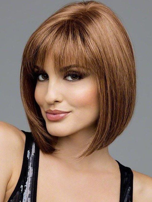 

Short Straight Bob See-through Bang Synthetic Wig, Light brown