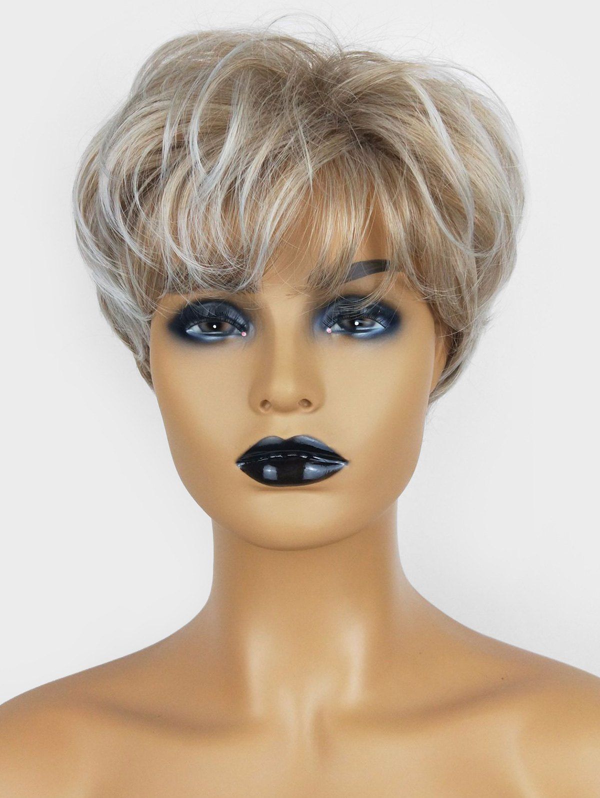 

Short Pixie See-through Bang Slightly Wavy Fluffy Synthetic Wig, Beige