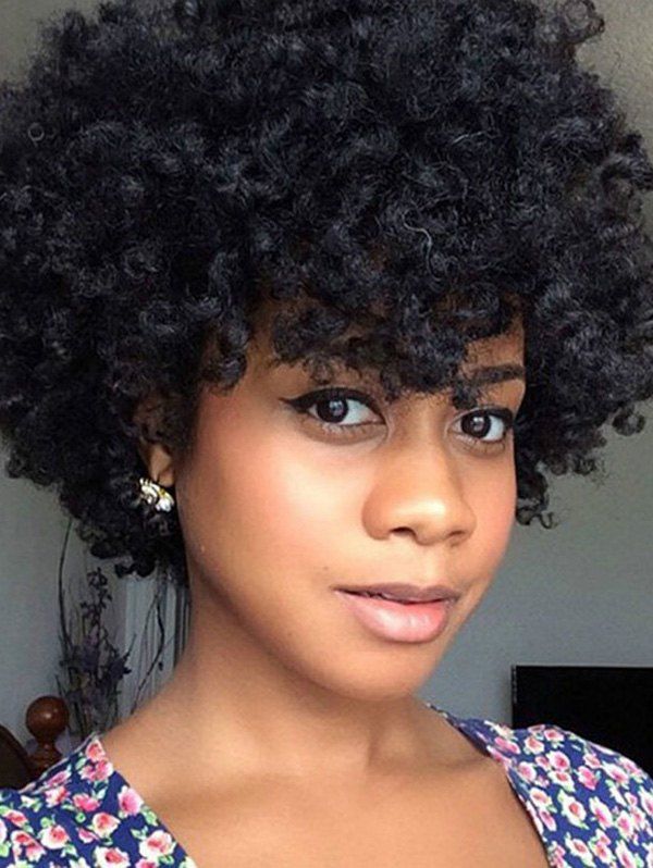 

Short Africa Curl High Temperature Synthetic Wig, Black