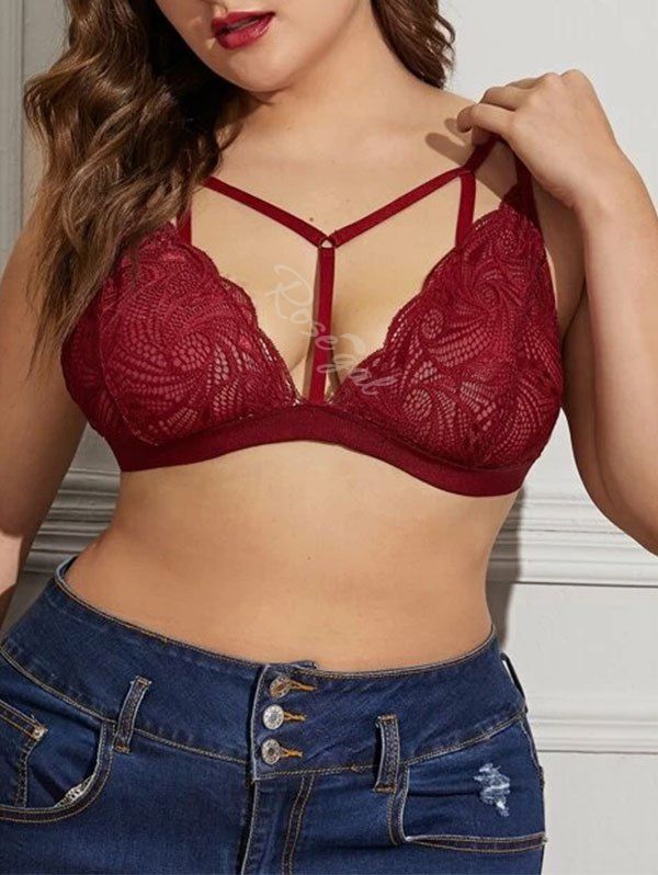 Plus Size Lace See Thru Y-line Caged Lingerie Bralette