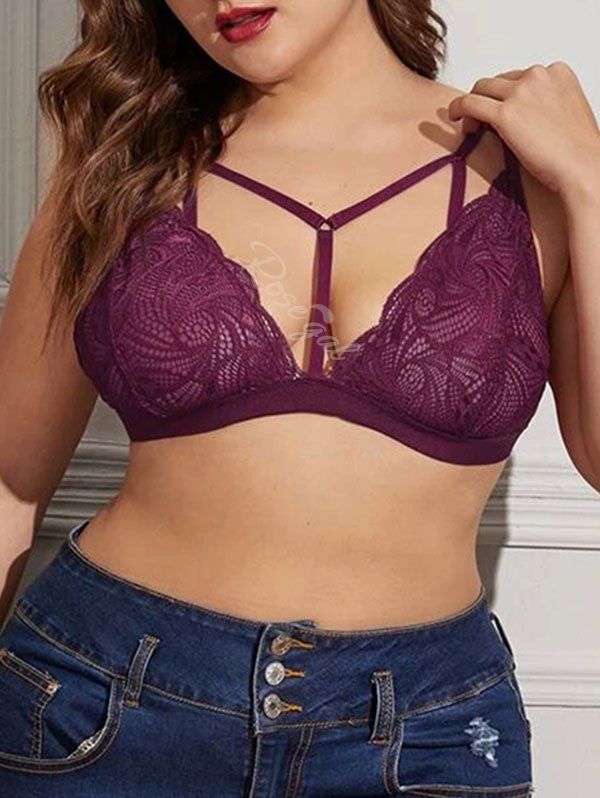 Plus Size Lace See Thru Y-line Caged Lingerie Bralette