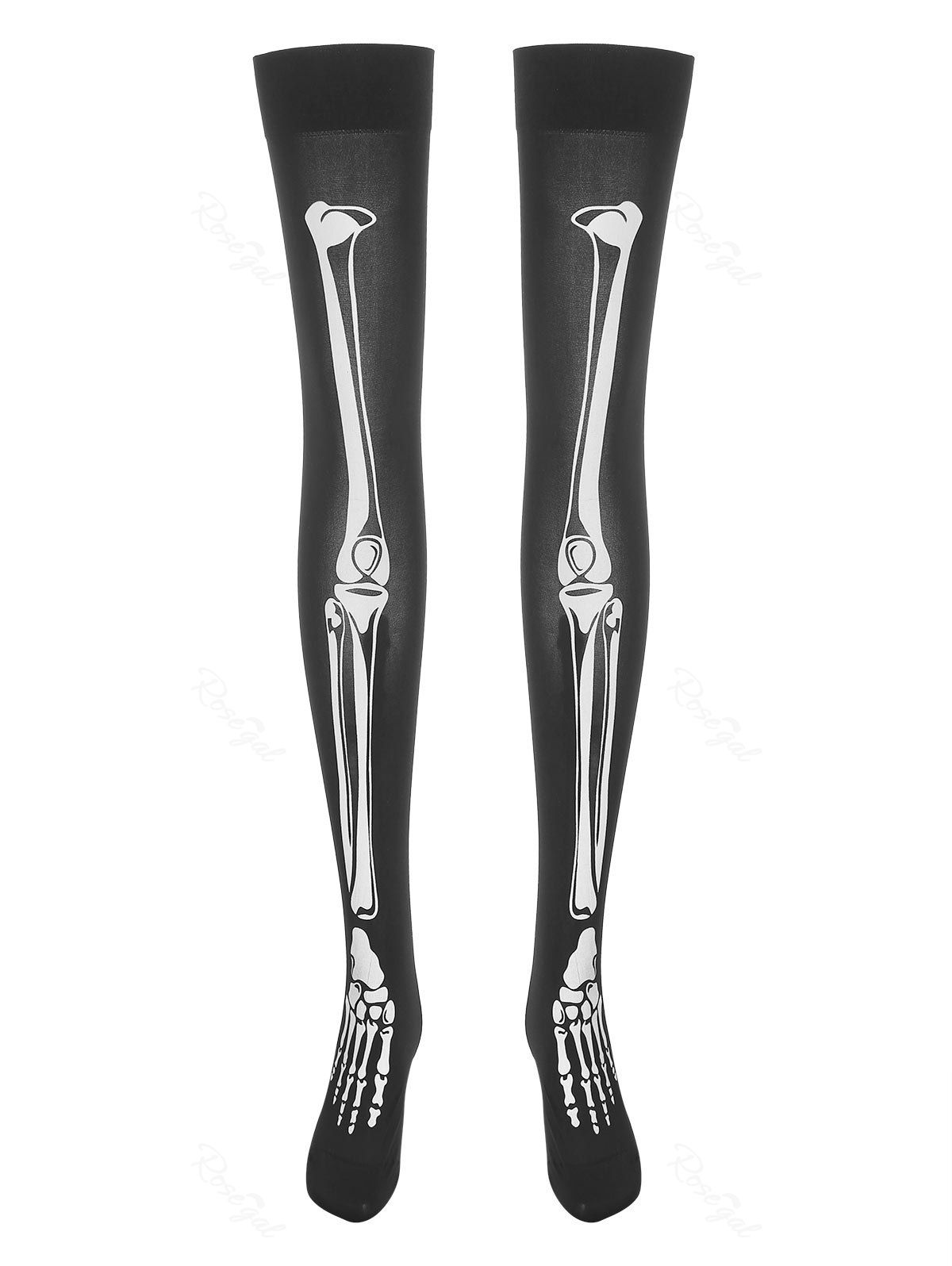 

Plus Size Halloween Skeleton Print Goth Thigh Highs, Black