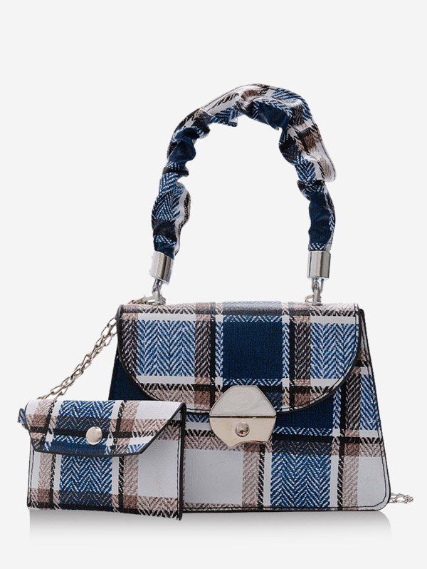 

2Pcs Plaid Print Chain Mini Crossbody Bag Set, Blue