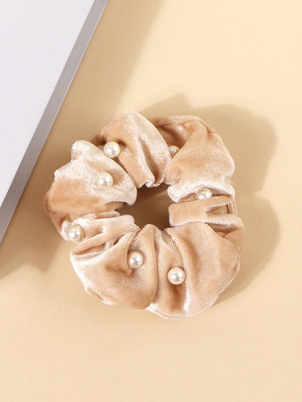 

Faux Pearl Velour Elastic Fabric Scrunchie, Beige