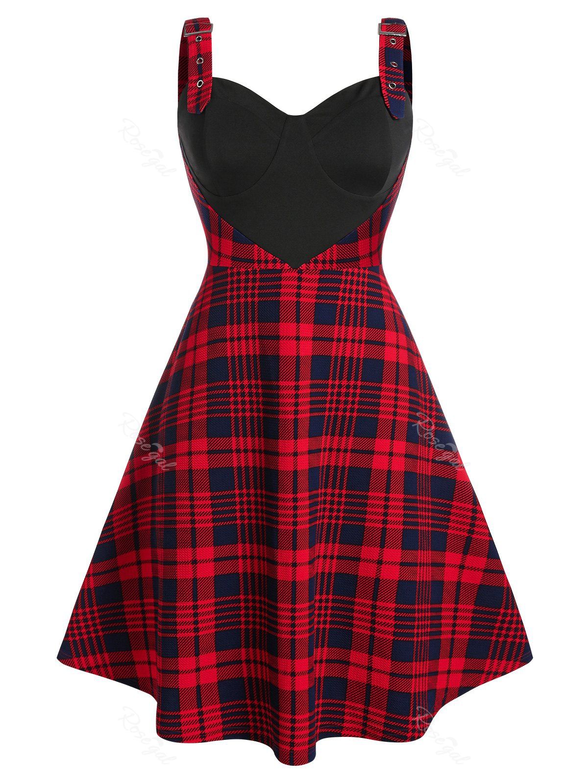Plus Size Plaid Cupped Eyelet Buckle A Line Dress [25% OFF] | Rosegal