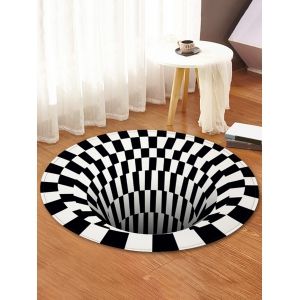 

3D Printed Checkered Spiral Round Floor Mat, White