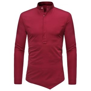 

Half Button Asymmetrical Plain Shirt, Red