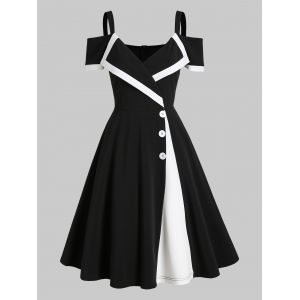 

Two Tone Cold Shoulder A Line Dress, Black