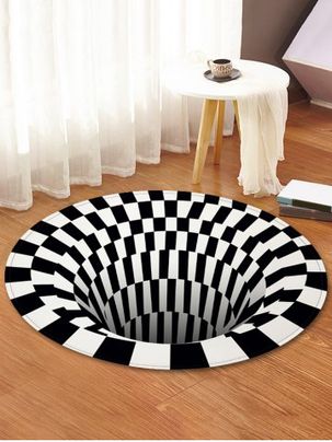 Tapis de Sol Rond 3D Spiral à Carreaux Imprimé