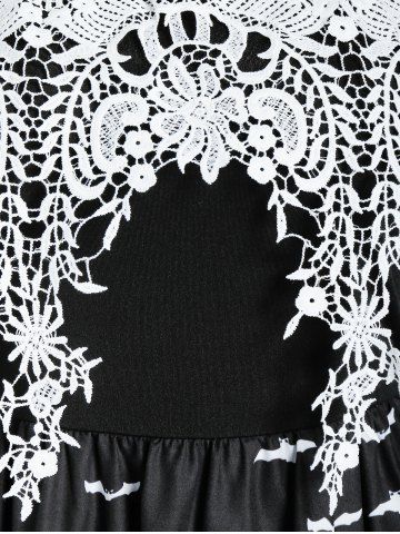 

Off Shoulder Bat Print Lace Panel Mini Dress, Black