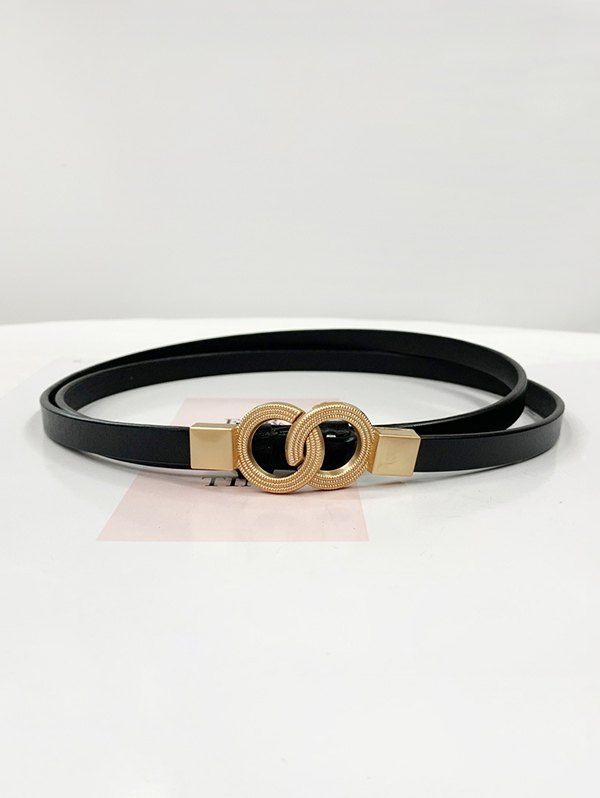 

Dual Ring Adjustable Thin Leather Belt, Black