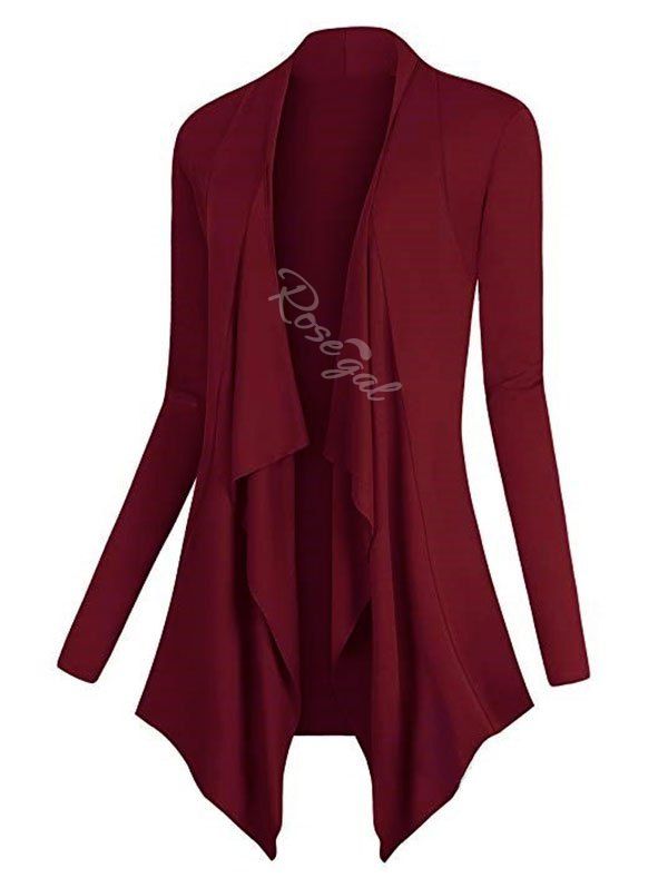 

Plus Size Draped Front Asymmetric Cardigan, Deep red