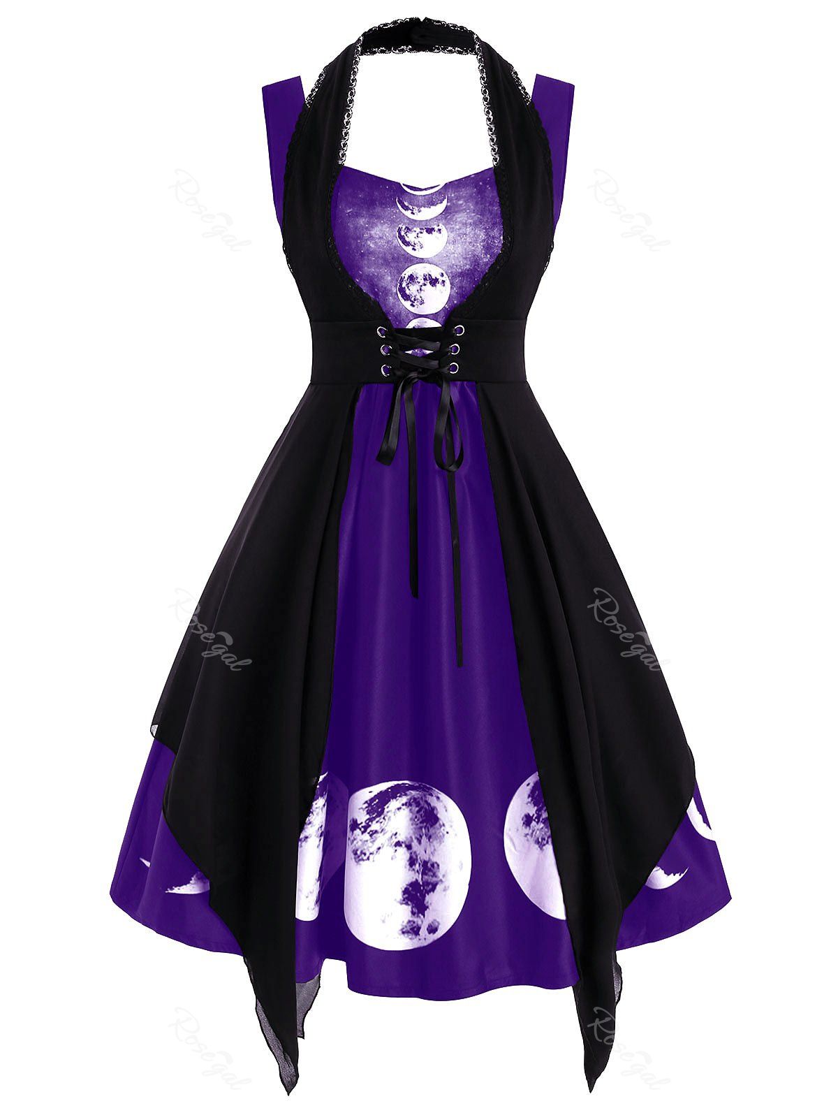 

Sweetheart Lunar Eclipse Print Dress with Lace Panel Corset, Dull purple