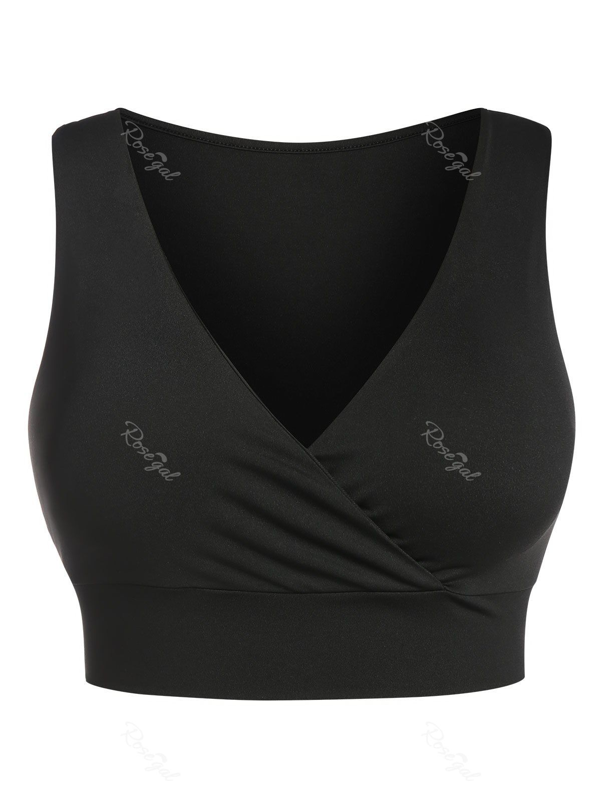 

Plus Size Plunge Surplice Sports Bra, Black