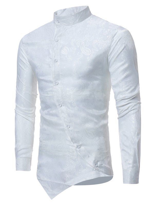 

Paisley Jacquard Button Up Asymmetrical Shirt, White