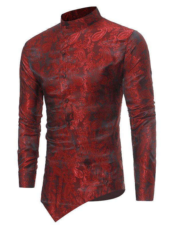 

Paisley Jacquard Button Up Asymmetrical Shirt, Red