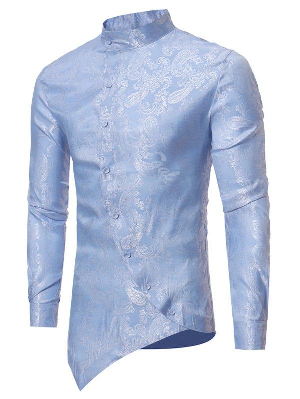

Paisley Jacquard Button Up Asymmetrical Shirt, Light blue