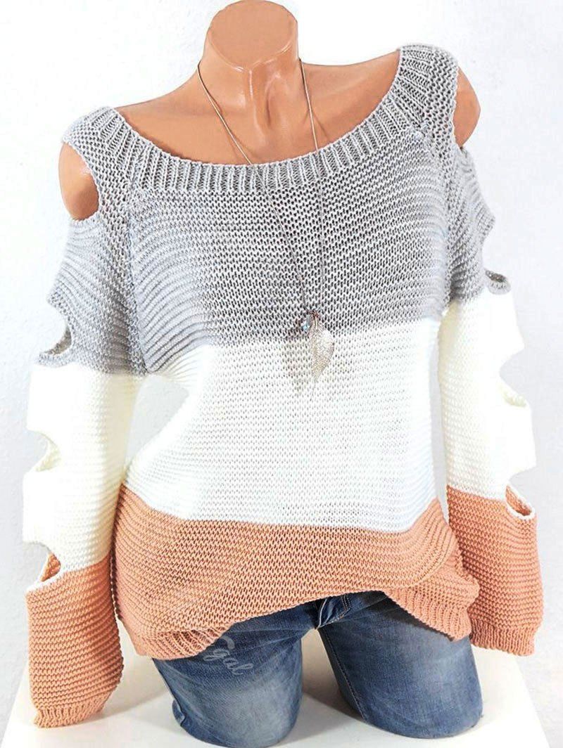 

Plus Size Cutout Colorblock Sweater, Light orange