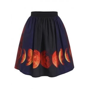 

Halloween Lunar Eclipse Print Zipper Side Skirt, Black