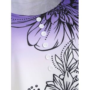 

Plus Size Ombre Floral Print Lace Sleeve Tee, Purple
