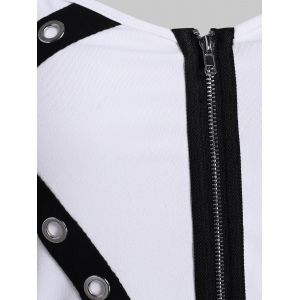 

Punk Colorblock Grommet Zipper A Line Dress, Black