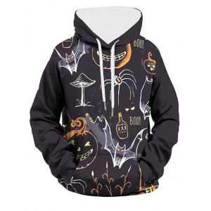 

Halloween Funny Pumpkin Print Pocket Hoodie, Orange