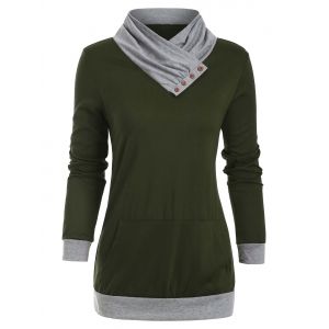 

Cowl Neck Front Pocket Long Sleeve Top, Deep green