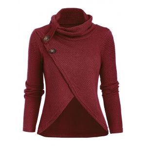 

Cowl Neck Tulip Front Buttoned Knitwear, Deep red