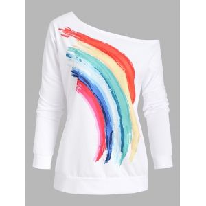

Skew Collar Rainbow Print Drop Shoulder Sweatshirt, White