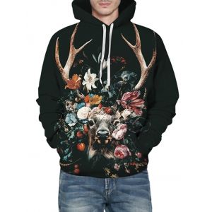 

Floral Cattle Graphic Front Pocket Drawstring Hoodie, Black