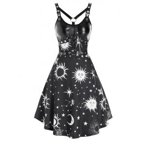 

Sun Star Moon Print Harness Insert Mini Cami Dress, Multi a