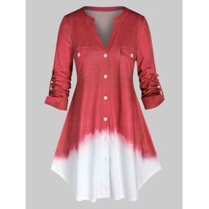 

Plus Size Ombre Color Roll Up Sleeve Shirt, Valentine red