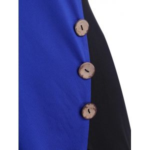 

Plus Size Buttons Colorblock Lace Panel T Shirt, Blueberry blue