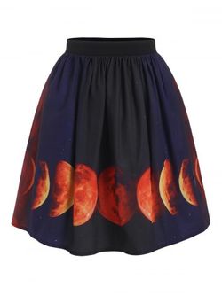 Halloween Lunar Eclipse Print Zipper Side Skirt - BLACK - XL