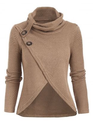 Cowl Neck Tulip Front Buttoned Knitwear