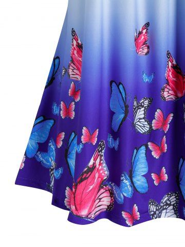 Plus Size Butterfly Ombre V Notch Tunic Hanky Cuff Tee