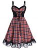 Plus Size Lace-up Flounce Hem Plaid 1950s Dress -  