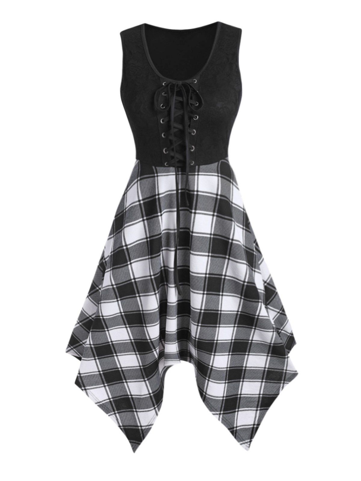 lace up tartan asymmetrical dress