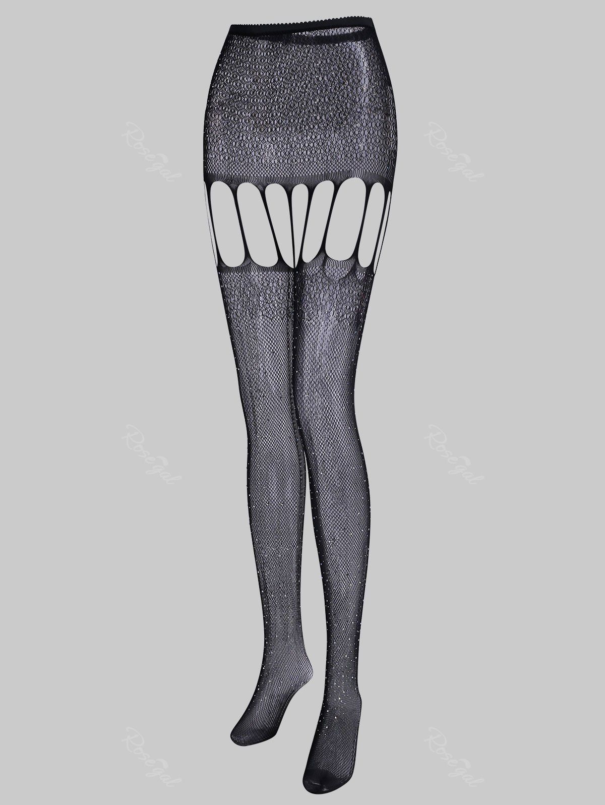 Plus Size Glitter Diamond Fishnet Crotchless Pantyho