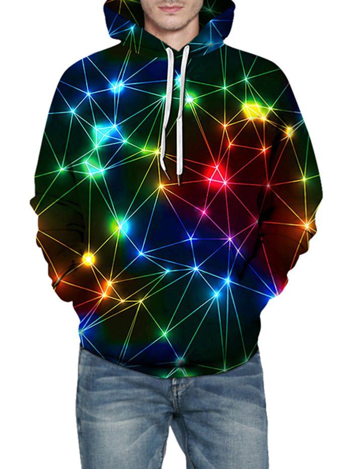 

3D Light Print Kangaroo Pocket Hoodie, Multi