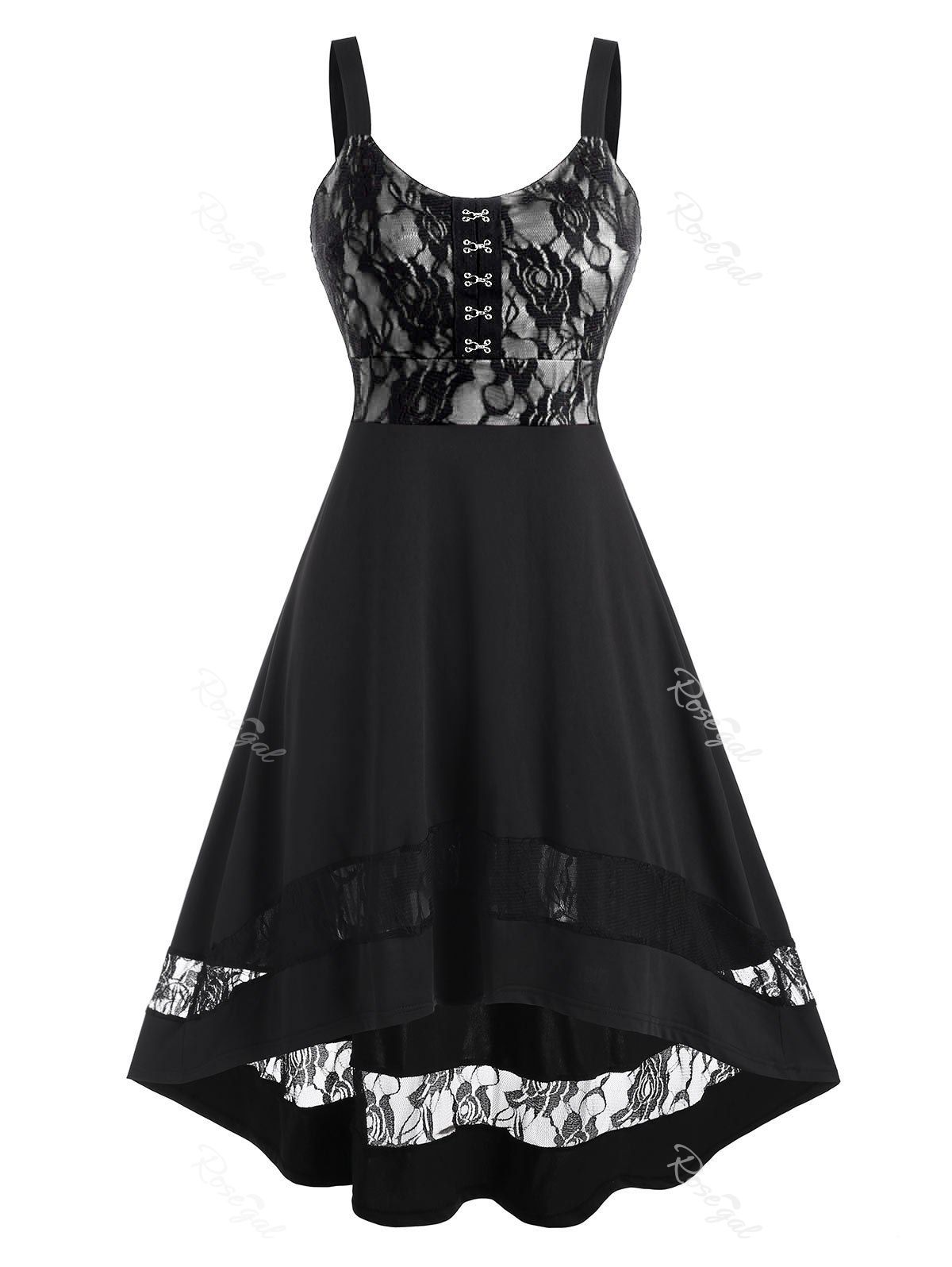 Discount Lace Panel Hook and Eye Sleeveless High Low Dress  