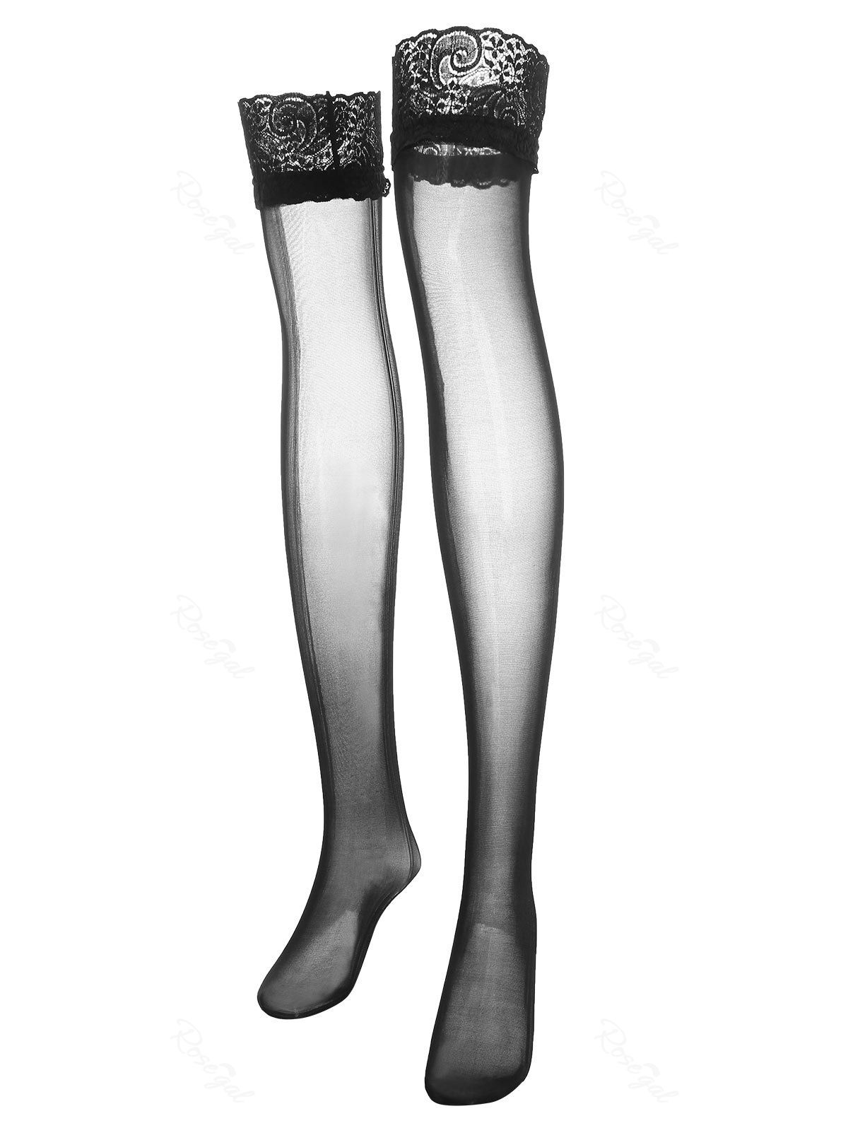 

Plus Size Lace Panel Sheer Thigh High Stockings, Black