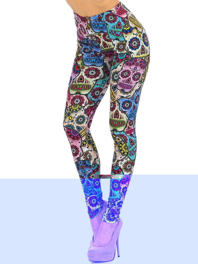 

Halloween Skull High Rise Hippie Leggings, Multi