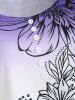 Plus Size Ombre Floral Print Lace Sleeve Tee -  