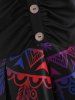 Robe à Imprimé Plume à Epaule Dénudée avec Bouton - Noir M