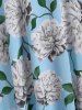 Robe Évasée à Imprimé Florale à Bretelle à Taille Haute - Bleu de Ciel  3XL