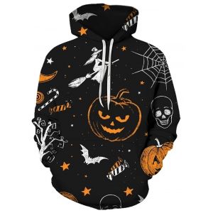 

Halloween Starry Pumpkin Pattern Pouch Pocket Casual Hoodie, Multi