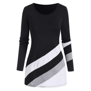 

Casual Colorblock Oblique Striped T Shirt, Black