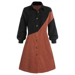 

Plus Size Corduroy Two Tone Single Breasted Long Coat, Deep coffee