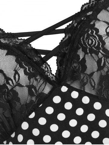 

Plus Size Lace See Thru Polka Dot Sexy Cami Babydoll, Black